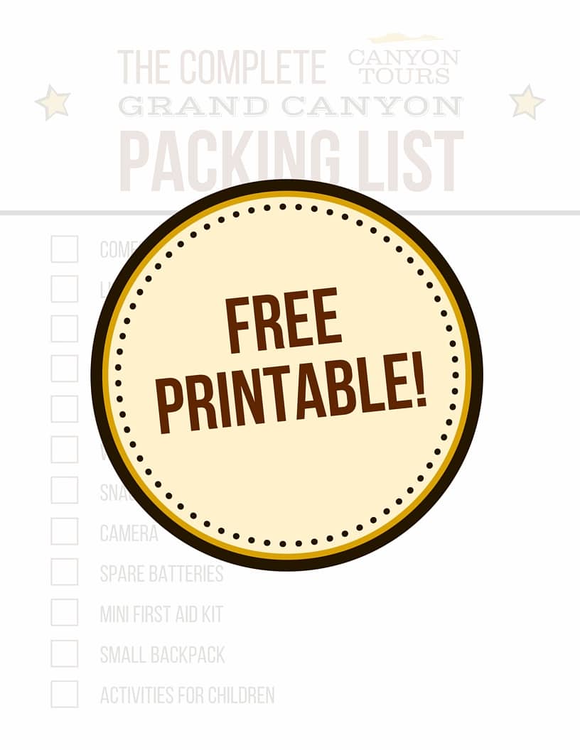 Grand Canyon Packing List Free Printable