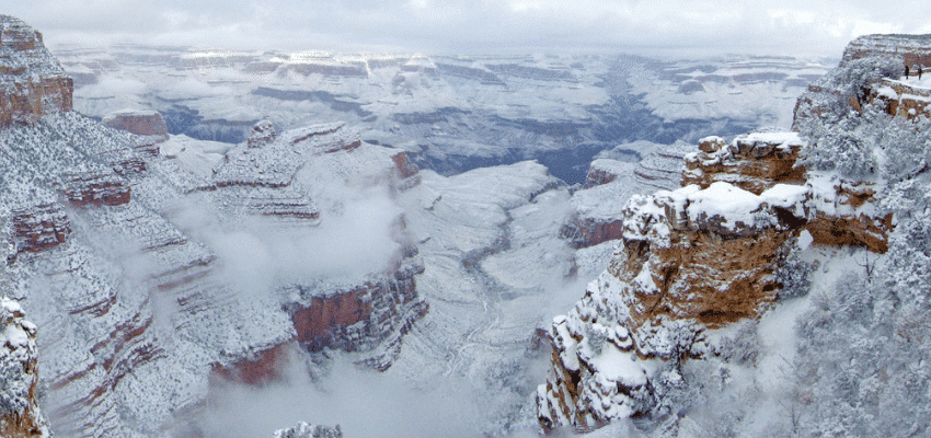 snow covering the grand canyon in winter
