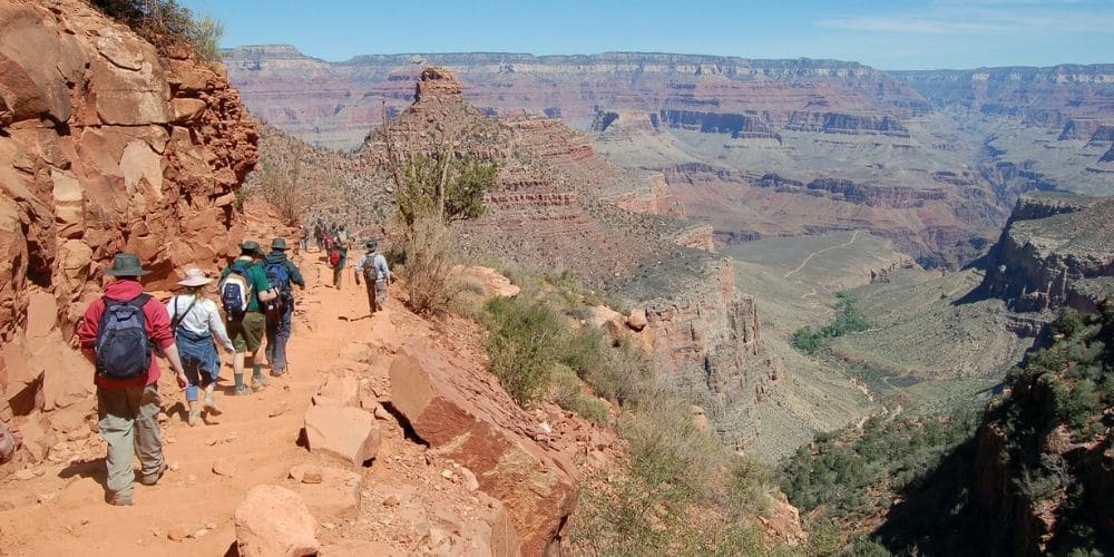 hikers inside grand canyon