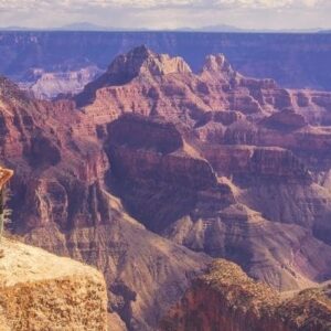 woman staring at grand canyon in awe