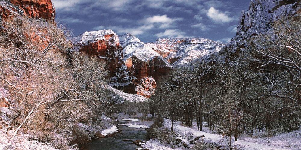 zion national park covered in snow